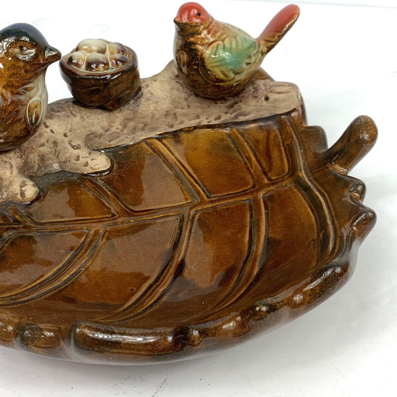 Ceramic Bird Bath large Leaf Plate Majolica Style Glazed Bird feeder dish tray - Picture 6 of 10